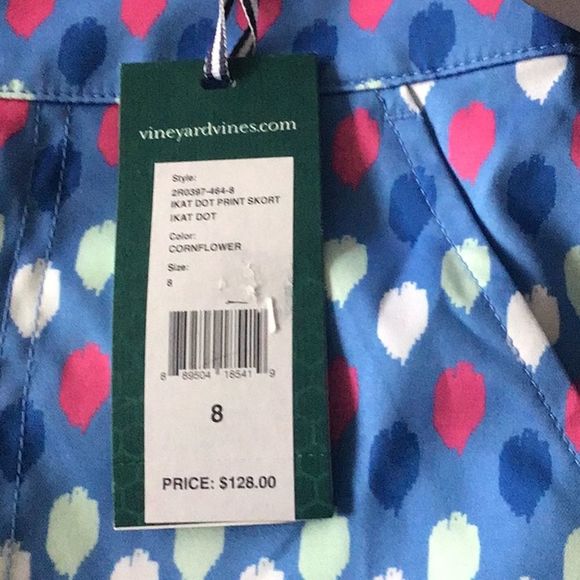 VINEYARD VINES Skort Ikat Dot Print Cornflower Pockets Zipper MSRP $128 SZ 8 NWT - Picture 10 of 10